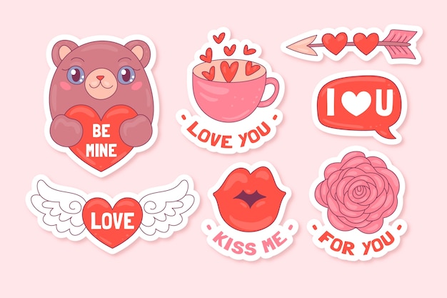 Free vector hand drawn stickers collection for valentines day celebration