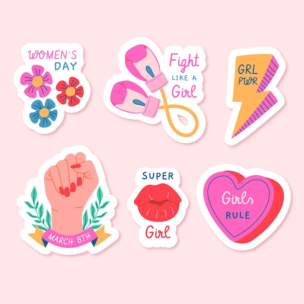 Free vector hand drawn stickers collection for women's day celebration