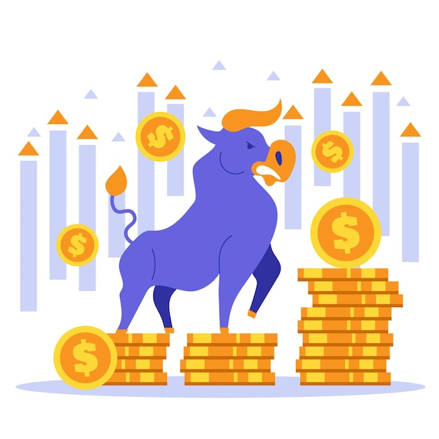 Hand drawn stock market concept with bull