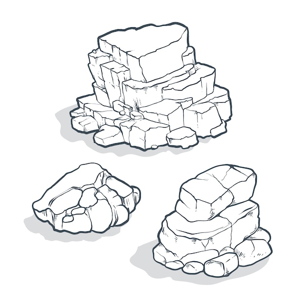 Free Vector hand drawn stone rock outline set