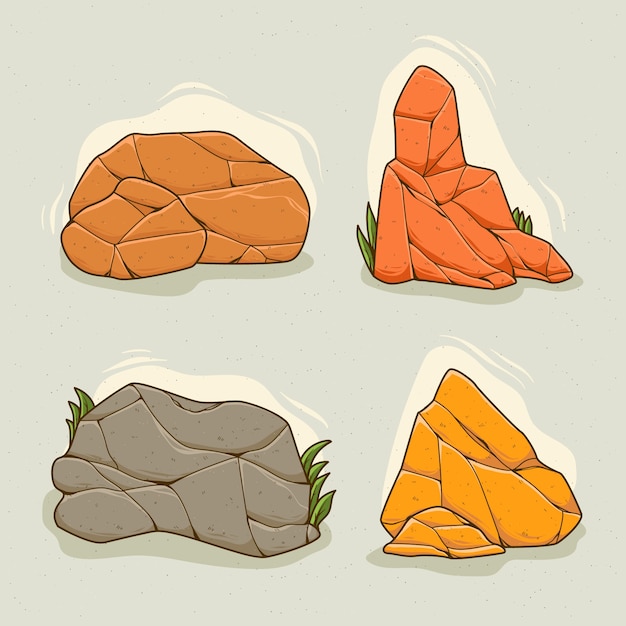 Free Vector hand drawn stone rock outline set