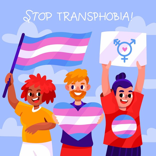 Hand drawn stop transphobia message illustrated