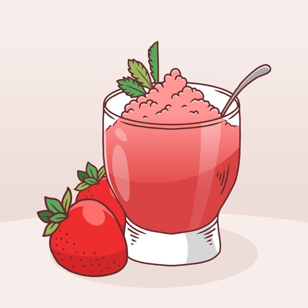 Hand drawn strawberry granita illustration