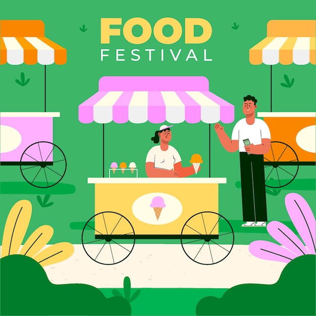 Hand drawn street food festival cart illustration