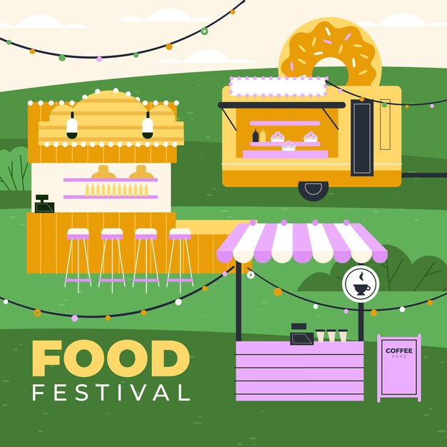 Hand drawn street food festival stands illustration