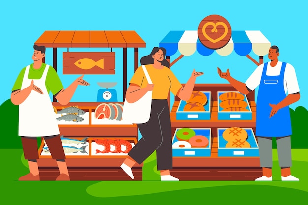 Free Vector hand drawn street food market illustration