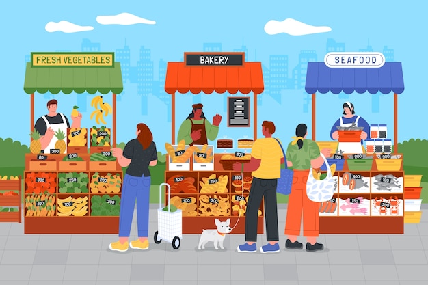 Free Vector hand drawn street food market illustration