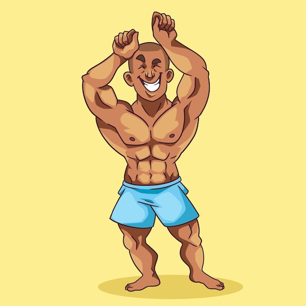 Hand drawn strong man cartoon illustration