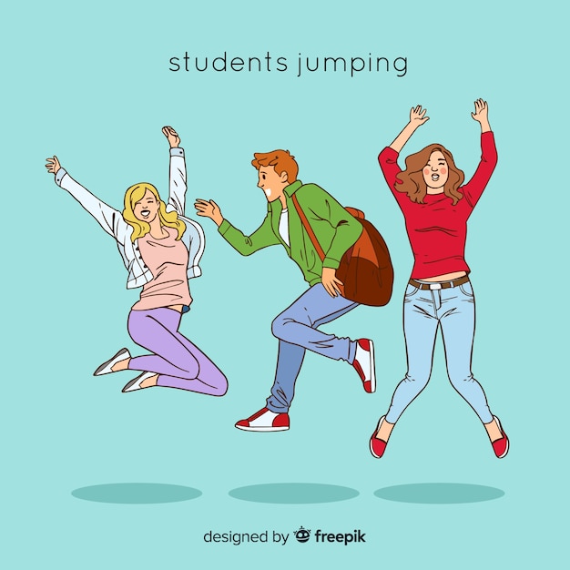 Hand drawn students jumping