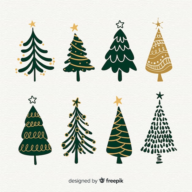 Hand drawn style christmas tree collection