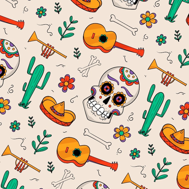 Hand drawn style day of the dead pattern