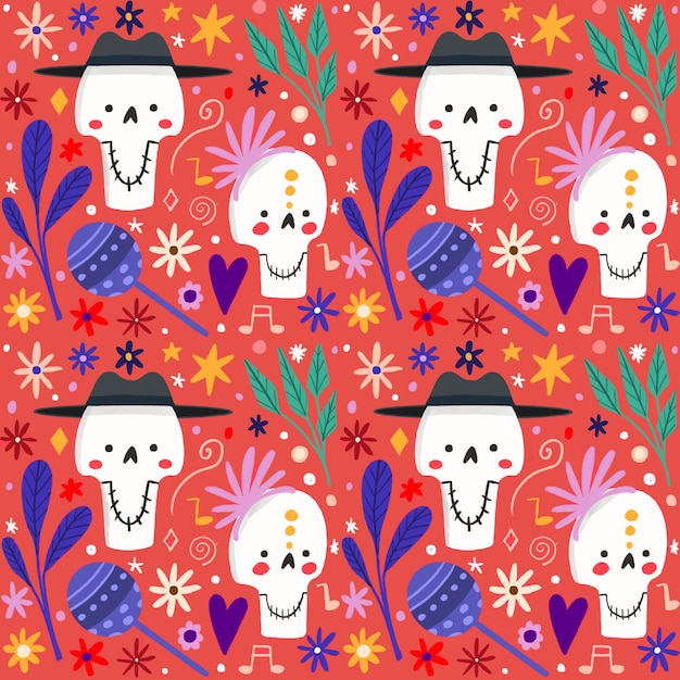 Hand drawn style day of the dead pattern