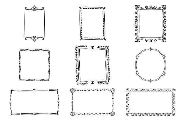 Hand drawn style doodle frame collection