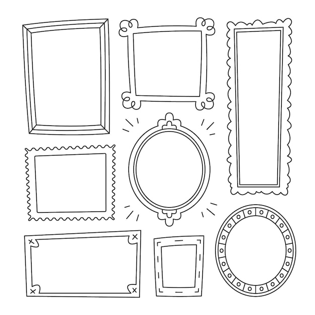 Hand drawn style doodle frame set