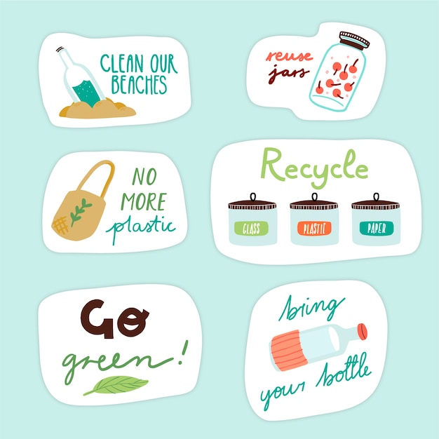 Free Vector hand drawn style ecology badges