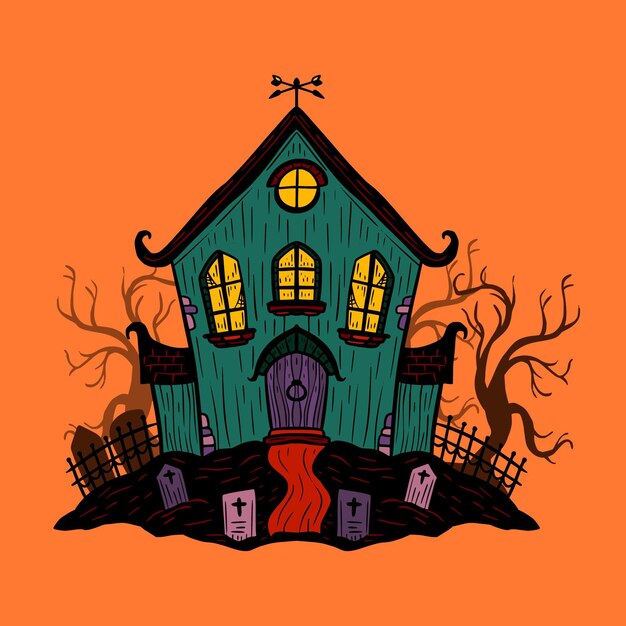 Hand drawn style halloween house