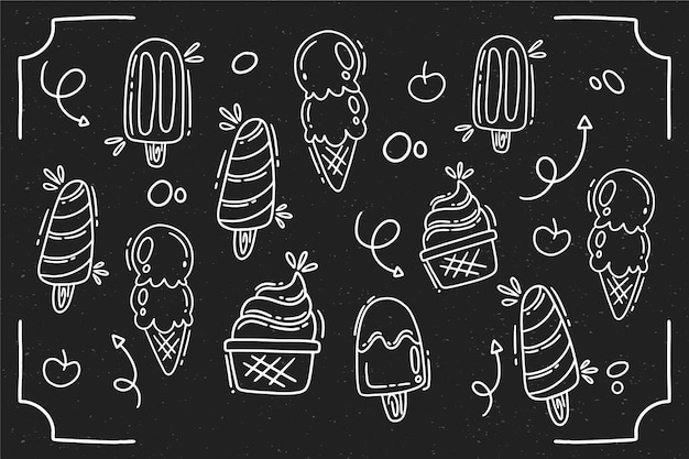 Hand drawn style ice cream blackboard background