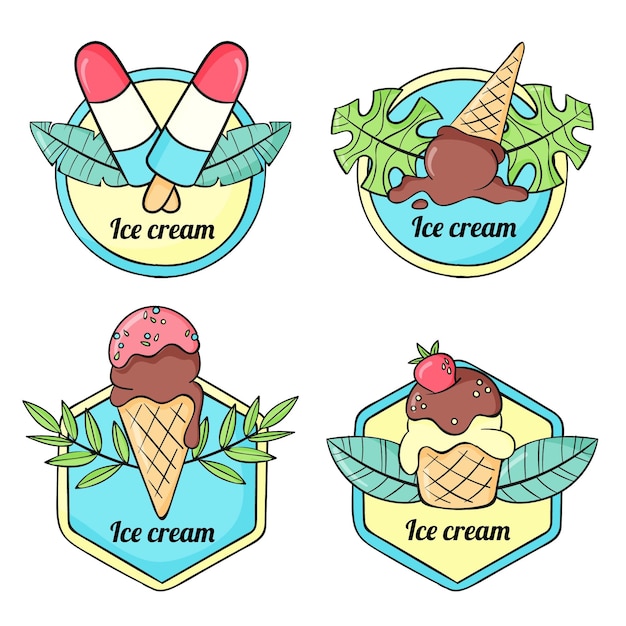 Free vector hand drawn style ice cream label collection