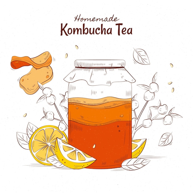 Free Vector hand drawn style kombucha tea