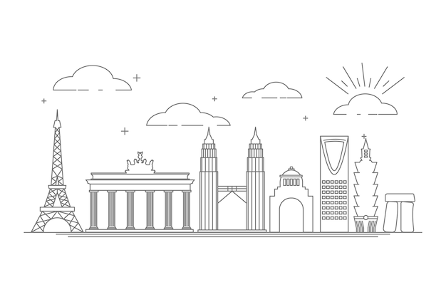 Hand drawn style landmarks skyline