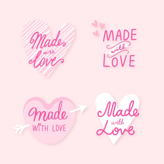 Hand drawn style made with love badge set