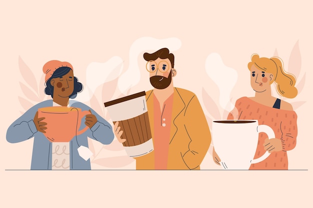 Free Vector hand drawn style people with hot drinks