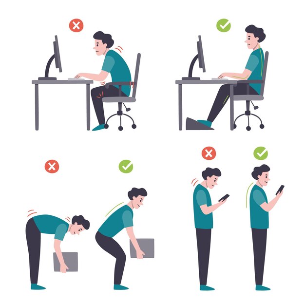 Hand drawn style posture correction infographics