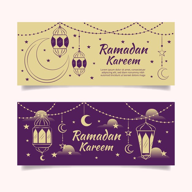 Hand drawn style ramadan banners