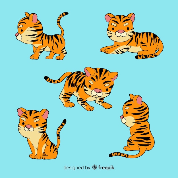 Free Vector hand drawn style tiger collection