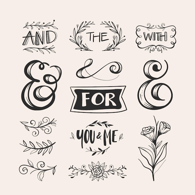 Hand drawn style wedding ornament pack