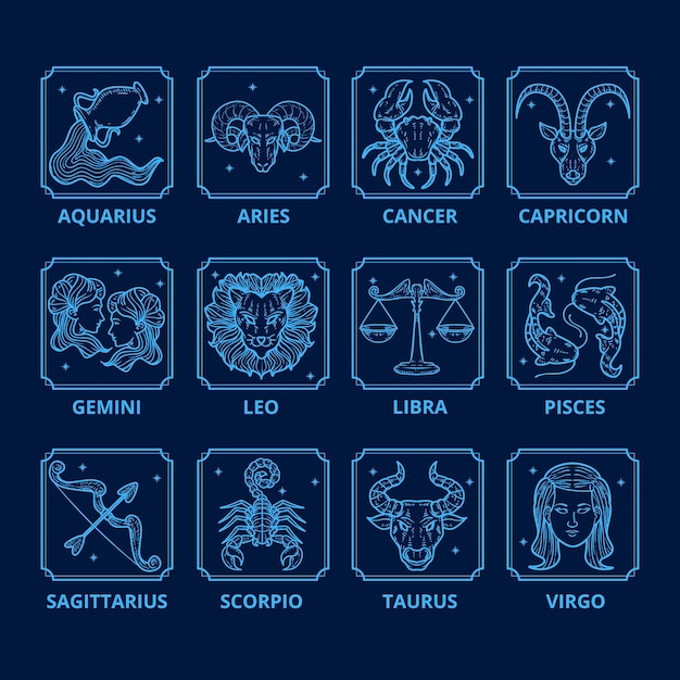 Hand drawn style zodiac sign set