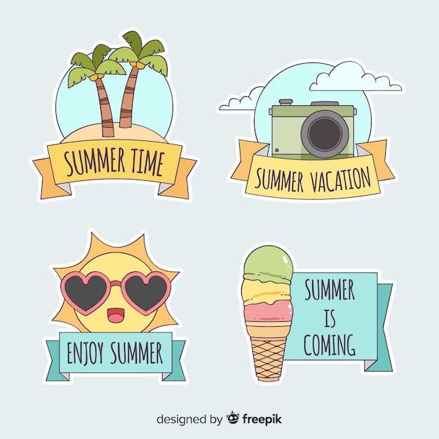 Free vector hand drawn summer badge collection