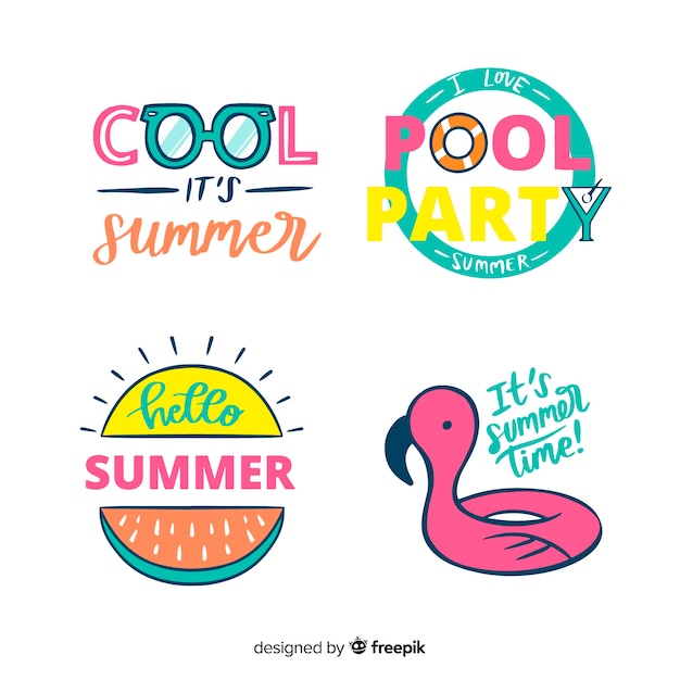 Free vector hand drawn summer badge collection