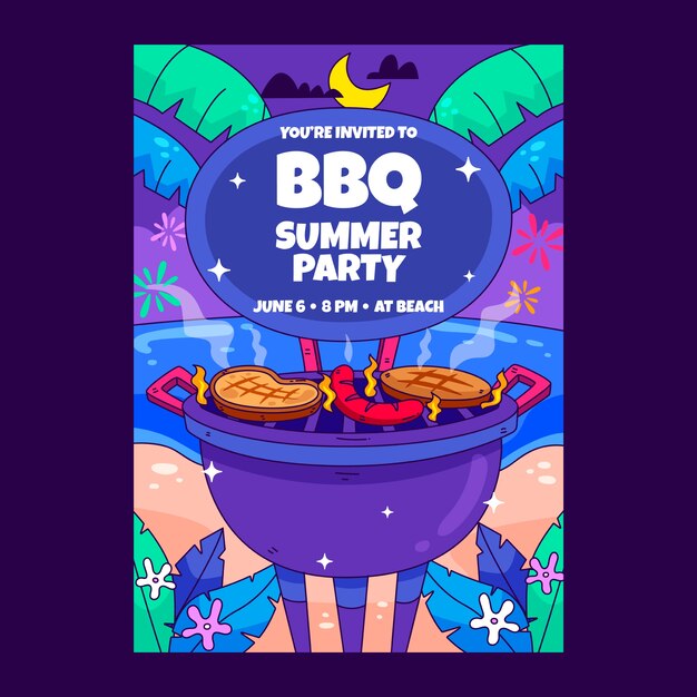 Hand drawn summer barbecue invitation template