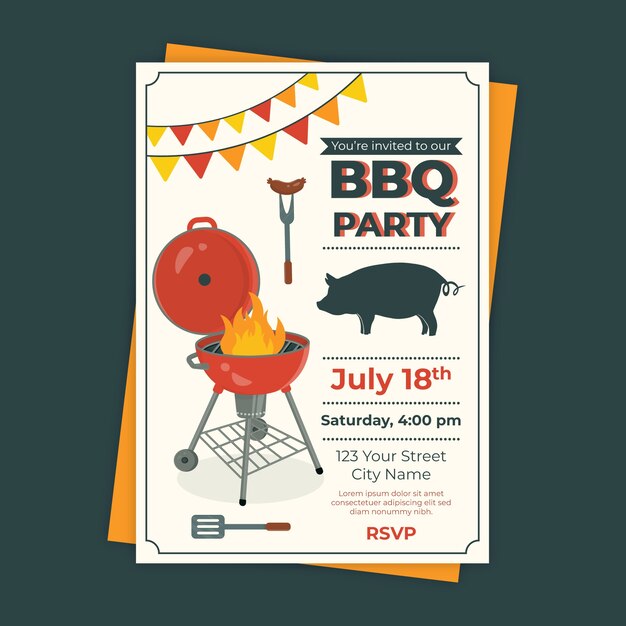 Hand drawn summer bbq invitation template