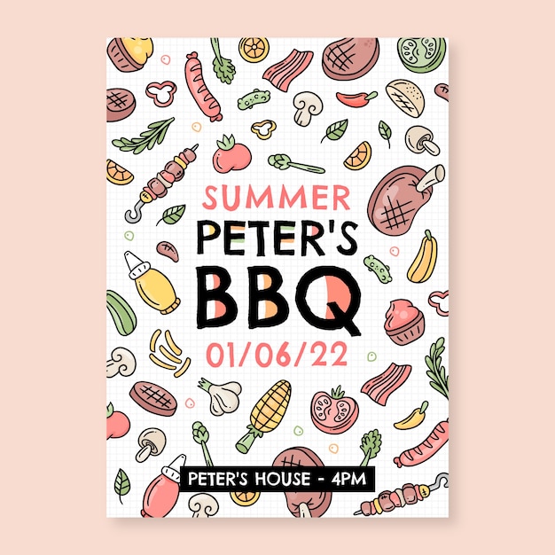 Hand drawn summer bbq invitation with food