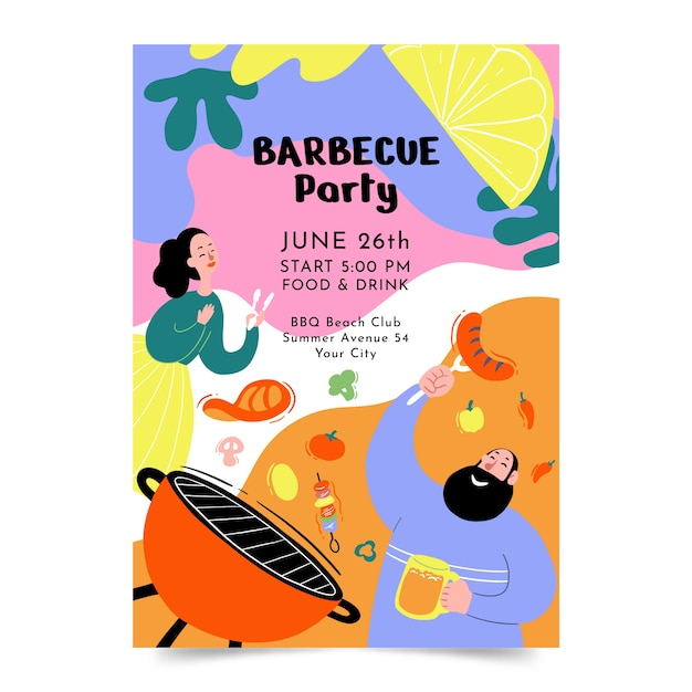 Hand drawn summer bbq poster template