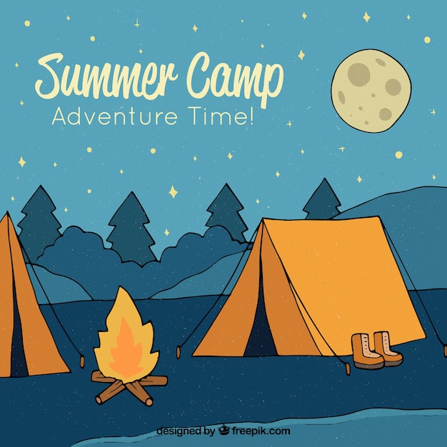 Free Vector hand drawn summer camp background at night