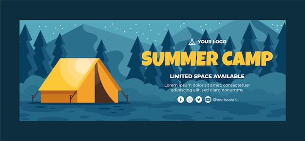 Hand drawn summer camp facebook cover template