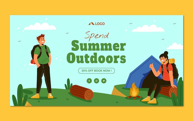 Free Vector hand drawn summer camp facebook template