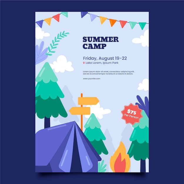 Hand drawn summer camp flyer template