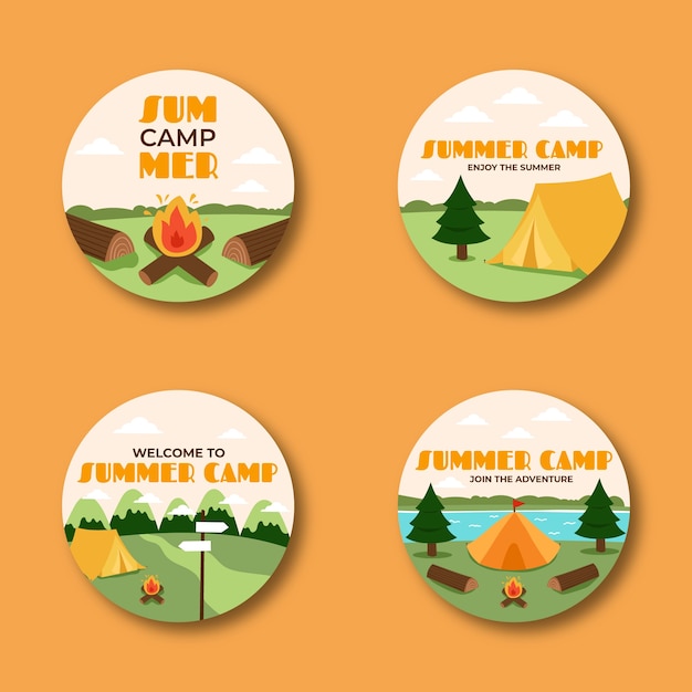 Free Vector hand drawn summer camp labels