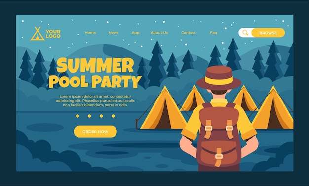 Hand drawn summer camp landing page template