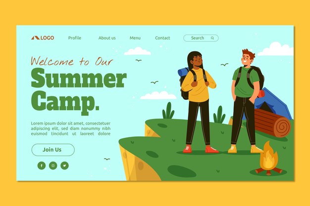 Hand drawn summer camp landing page