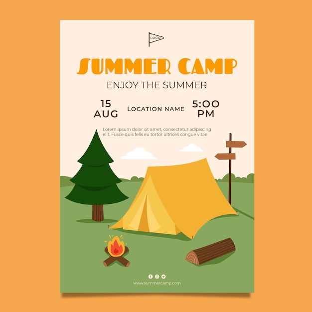 Hand drawn summer camp poster template