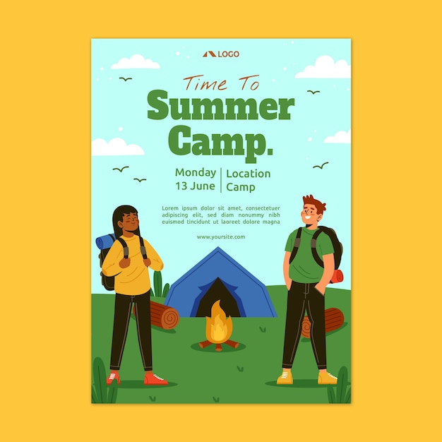 Free vector hand drawn summer camp poster