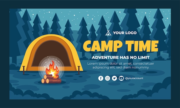 Hand drawn summer camp twitch background with tent