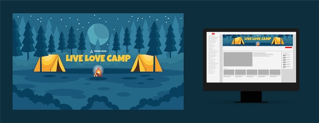 Free Vector hand drawn summer camp youtube channel art template