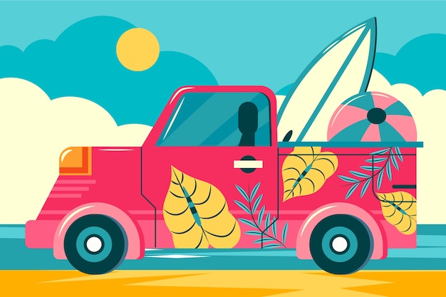 Hand drawn summer car illustration