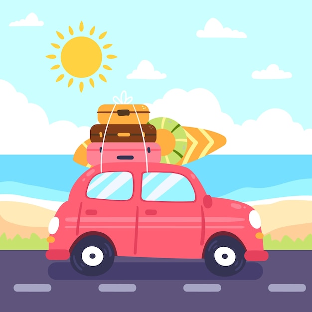 Hand drawn summer car illustration